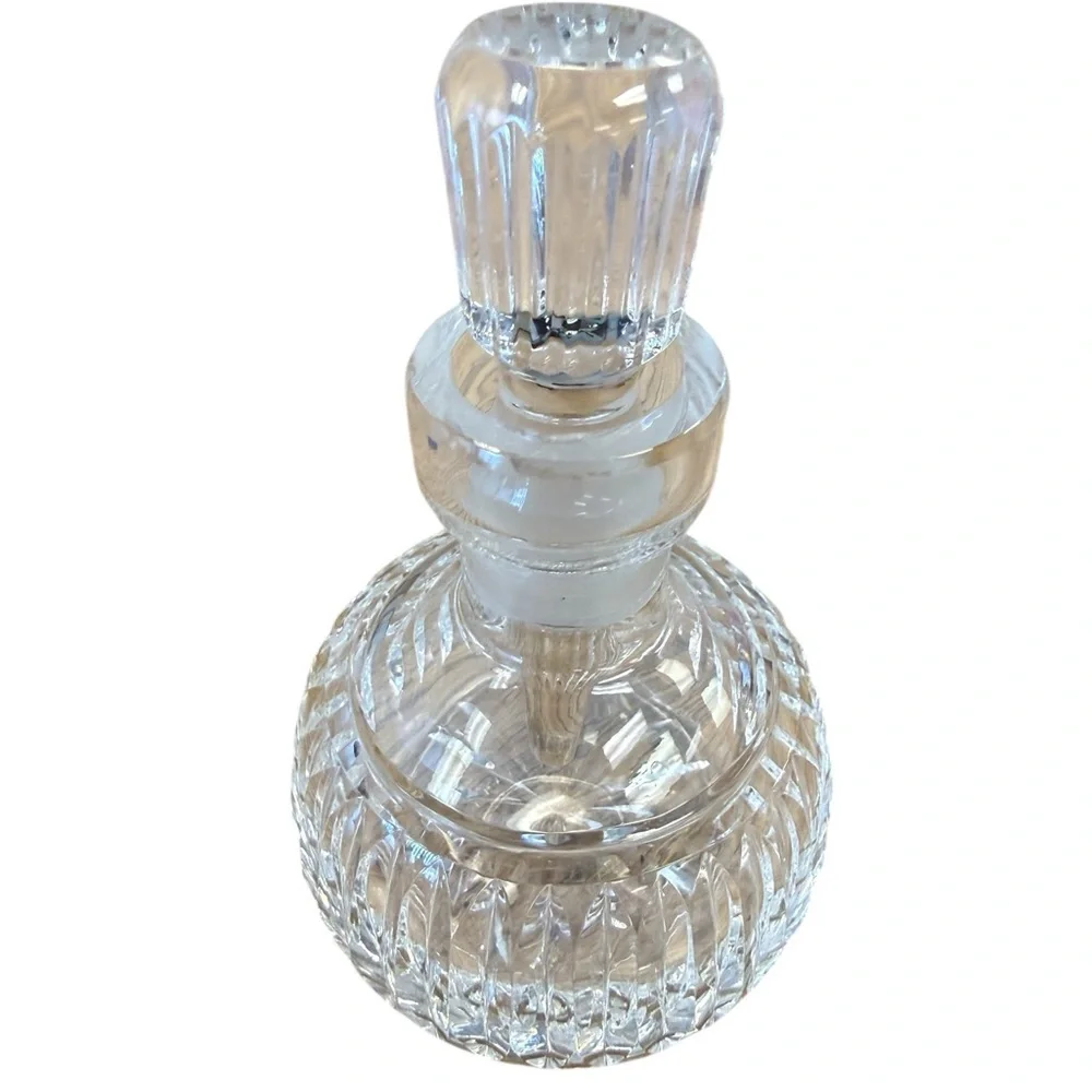Heavy Cut Crystal Perfume Bottle w/ Long Faceted Stopper Starburst Base